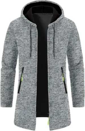Trench Coat for Men Wool Blend Full Zip Hooded Long Cardiagn Jacket Winter Classic Business Overcoat with Pockets