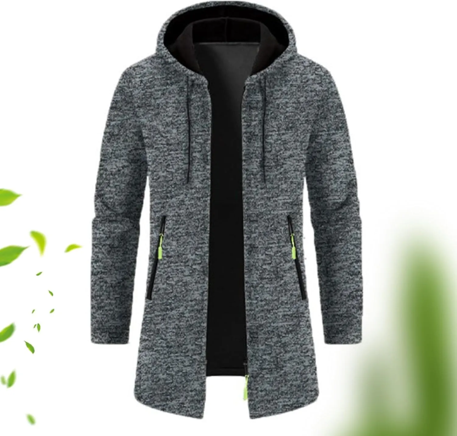 Trench Coat for Men Wool Blend Full Zip Hooded Long Cardiagn Jacket Winter Classic Business Overcoat with Pockets