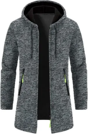 Trench Coat for Men Wool Blend Full Zip Hooded Long Cardiagn Jacket Winter Classic Business Overcoat with Pockets
