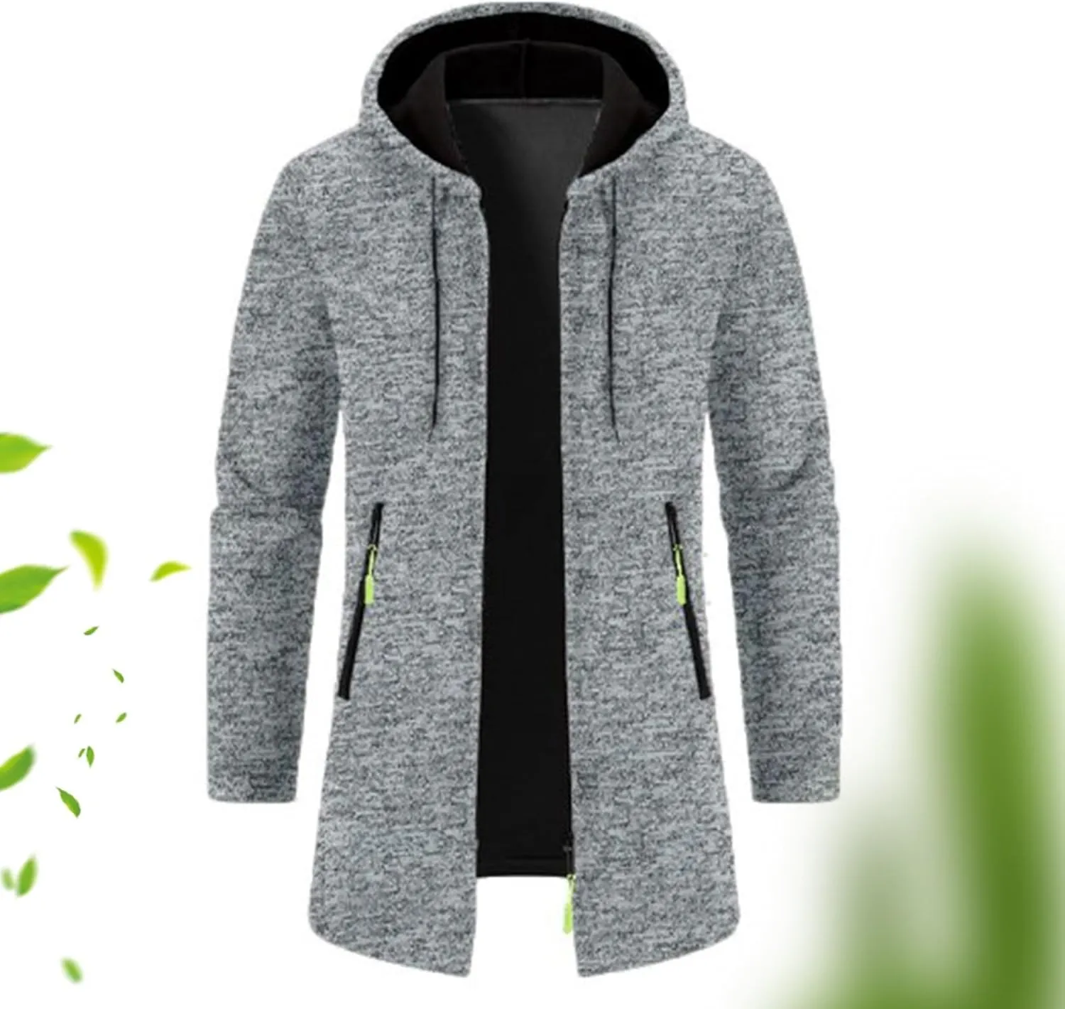 Trench Coat for Men Wool Blend Full Zip Hooded Long Cardiagn Jacket Winter Classic Business Overcoat with Pockets