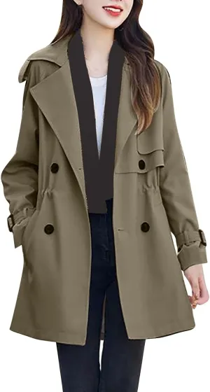 Trench Coat for Women 2024 Long Elegant Windbreaker Jacket Double-Breasted Classic Lapel Overcoat Slim Outerwear Coat