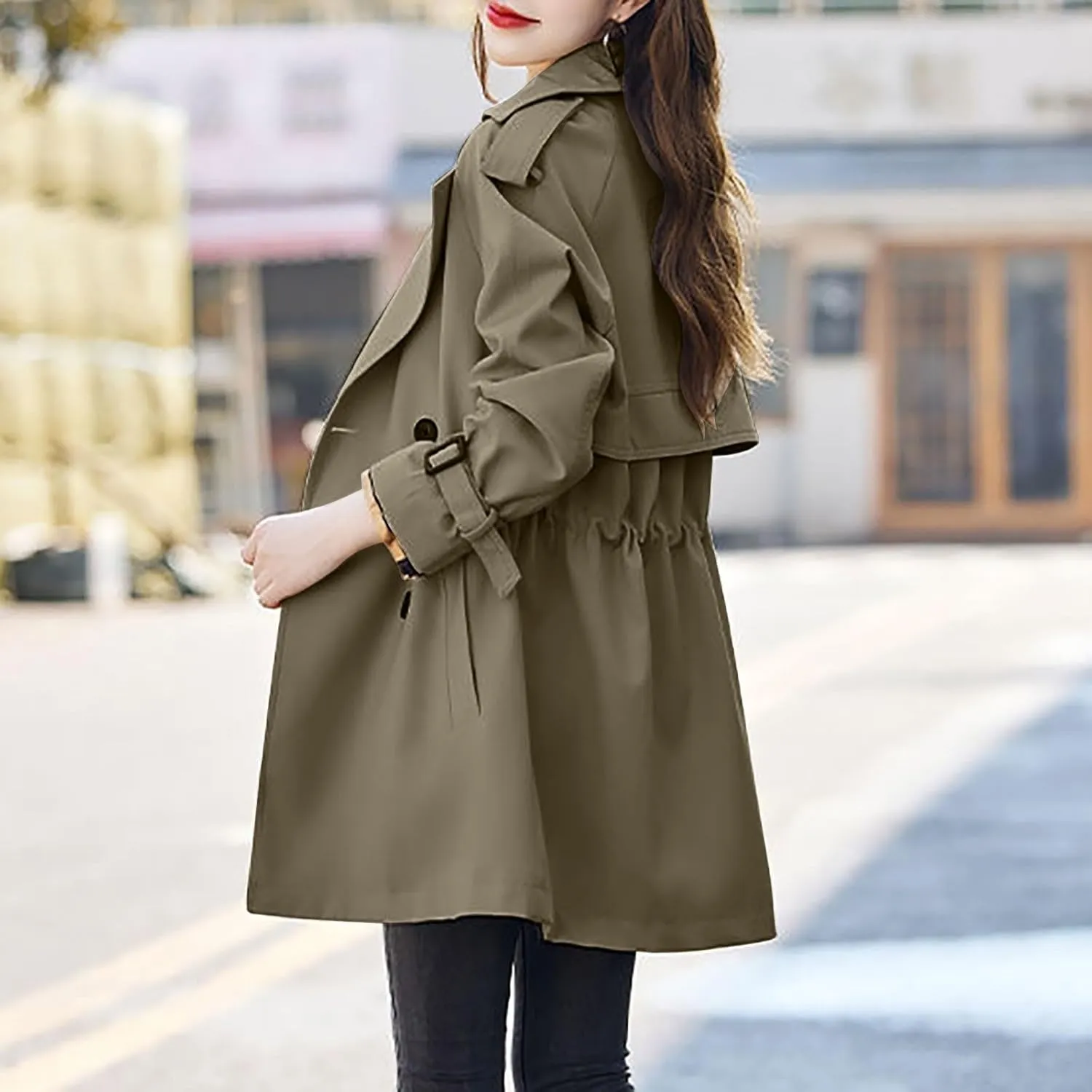 Trench Coat for Women 2024 Long Elegant Windbreaker Jacket Double-Breasted Classic Lapel Overcoat Slim Outerwear Coat