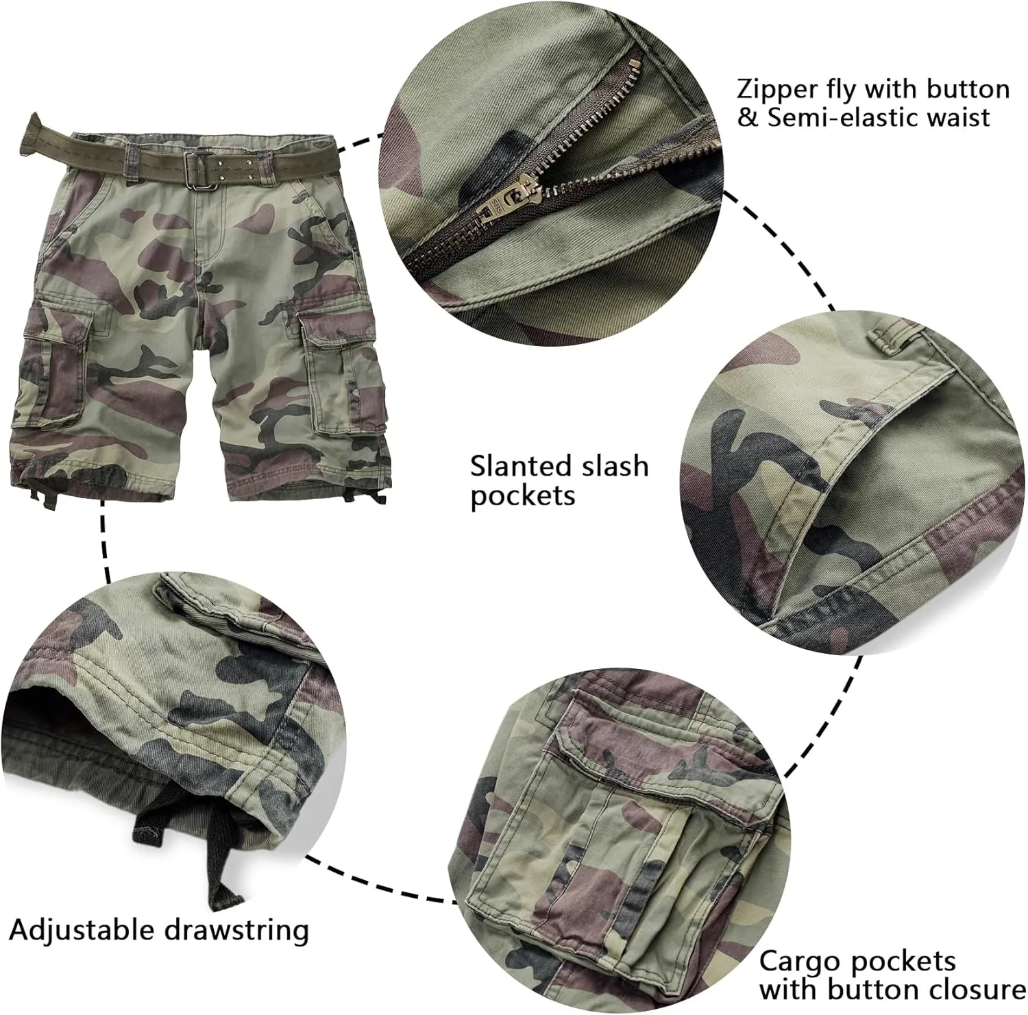 TRGPSG Womens Hiking Shorts, Bermuda Shorts for Women, 7" Inseam Summer Camo Y2K Shorts with Multi-Pocket