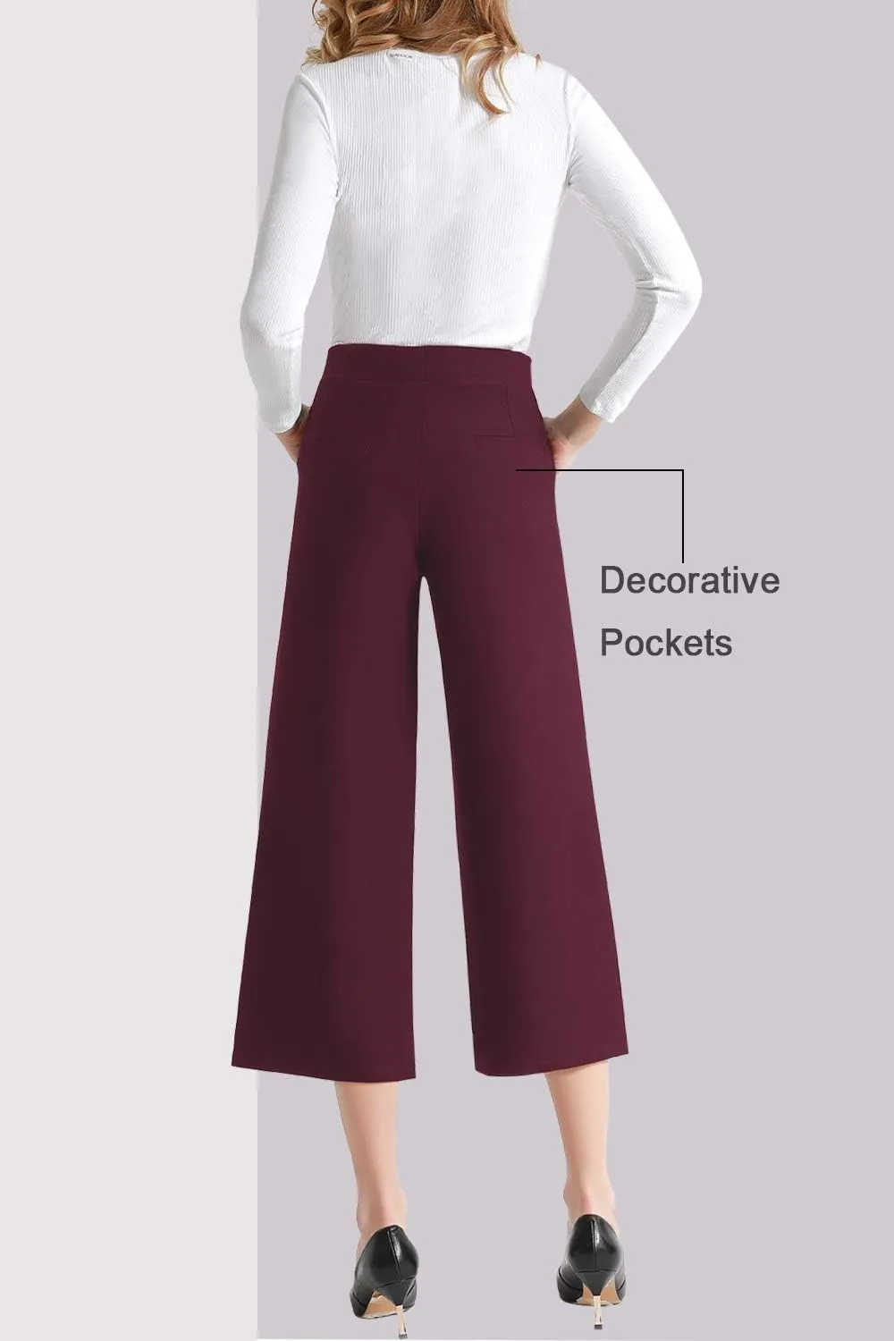 Tsful Wide Leg Pants for Women Trousers High Waisted Dress Pants Business Casual Summer Capris Stretch Pull On Work Slacks