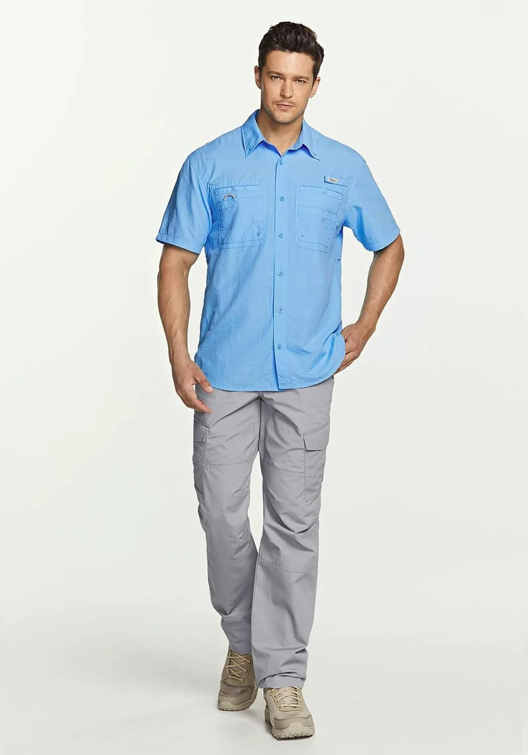 TSLA Men's Performance Fishing Shirt, UPF 50  Breathable Button Down Shirts, Outdoor Recreation Short Sleeve Shirt