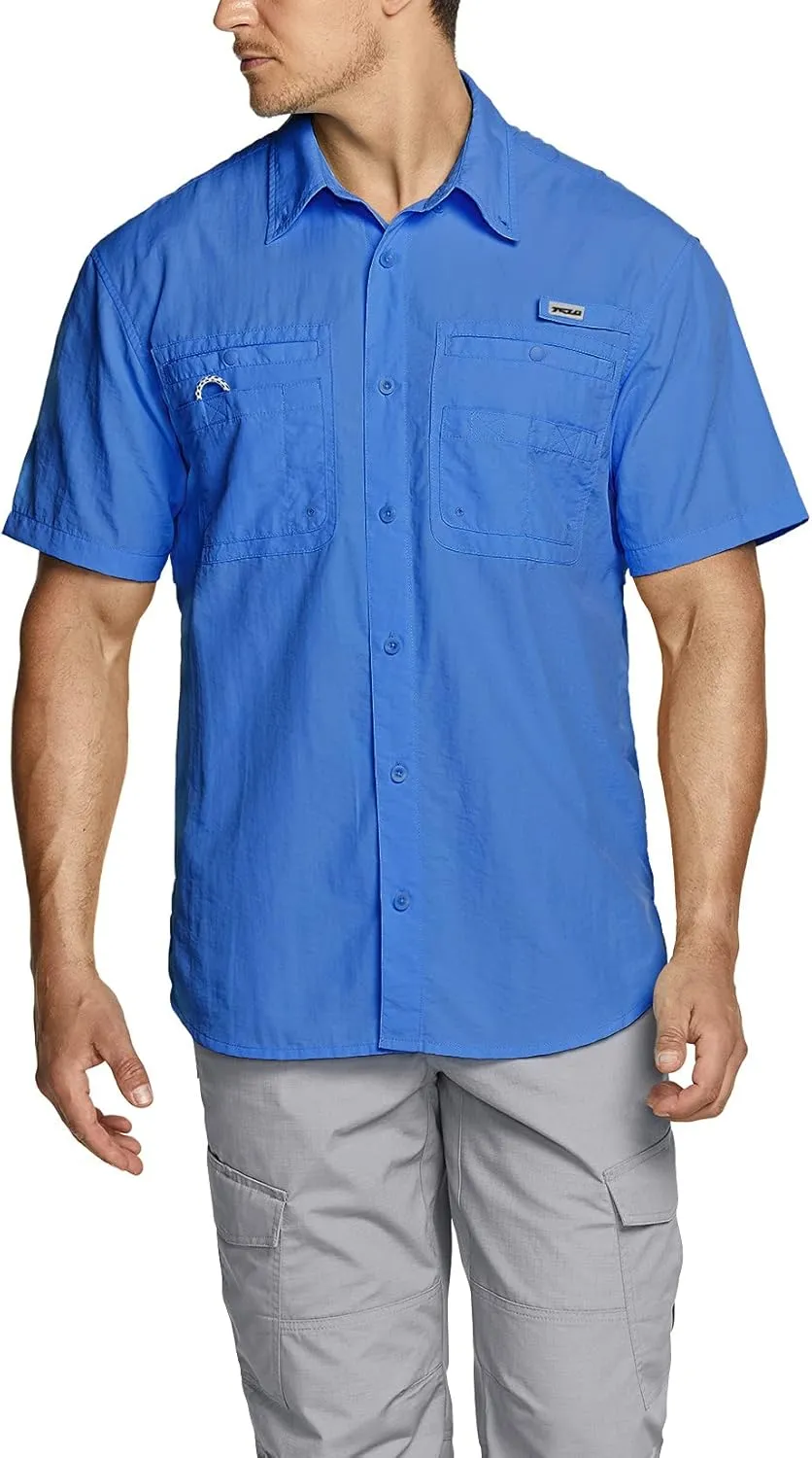 TSLA Men's Performance Fishing Shirt, UPF 50  Breathable Button Down Shirts, Outdoor Recreation Short Sleeve Shirt
