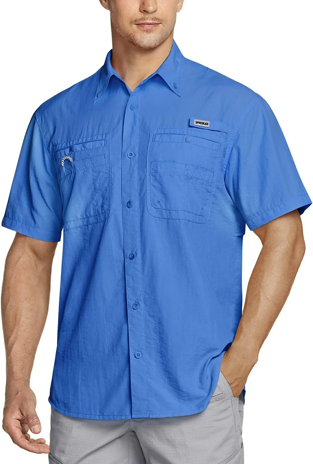 TSLA Men's Performance Fishing Shirt, UPF 50  Breathable Button Down Shirts, Outdoor Recreation Short Sleeve Shirt