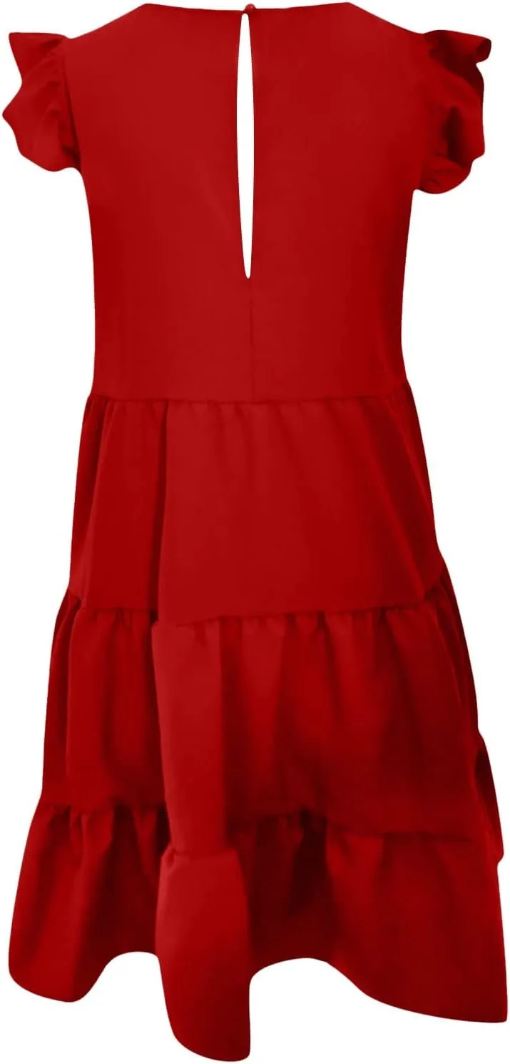 TUNUSKAT Womens Summer Mini Dresses Sleeveless Ruffle Sleeve Round Neck Tunic Dress Solid Loose Flowy Pleated Babydoll Dress