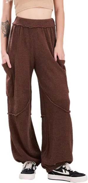 utcoco Women's Fuzzy Fleece Wide Leg Pants Elastic Waist Knit Pants Casual Comfy Lounge Trousers with Pockets