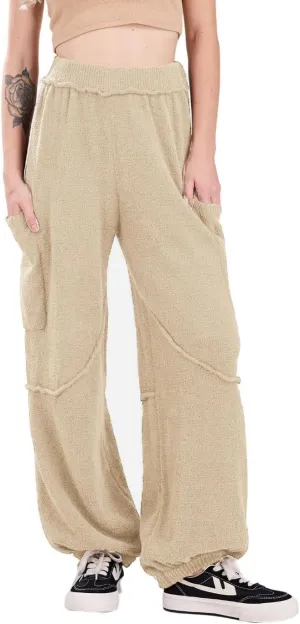 utcoco Women's Fuzzy Fleece Wide Leg Pants Elastic Waist Knit Pants Casual Comfy Lounge Trousers with Pockets