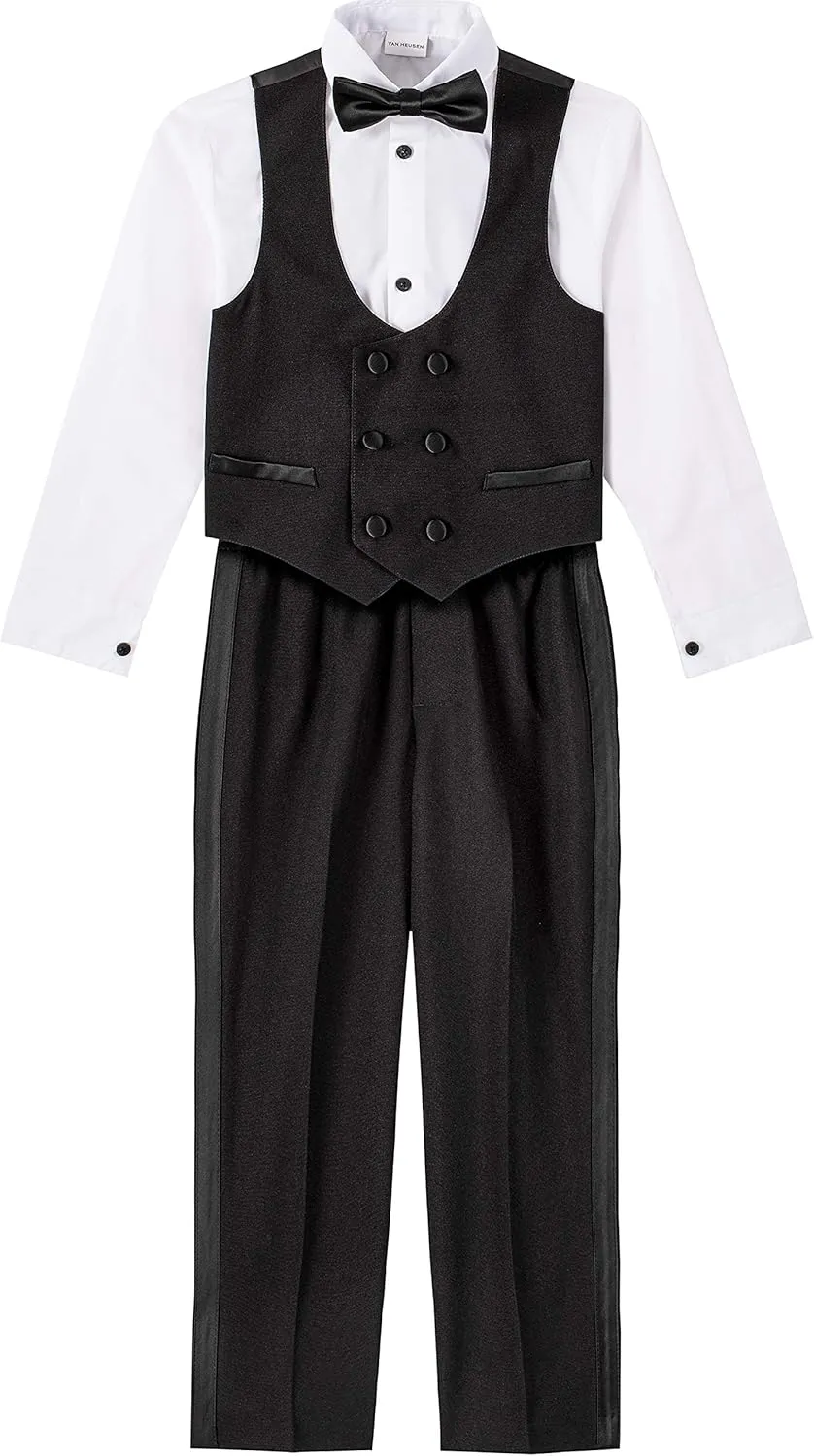 Van Heusen Boys' 4-Piece Formal Suit Set, Vest, Pants, Collared Dress Shirt, and Tie