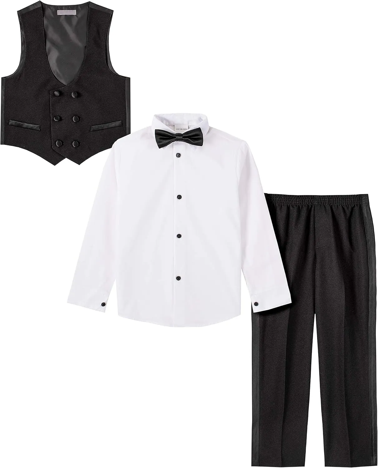 Van Heusen Boys' 4-Piece Formal Suit Set, Vest, Pants, Collared Dress Shirt, and Tie