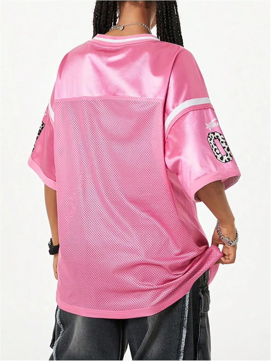 Verdusa Women's Jersey Shirt Baggy Shirt Oversized Tshirts Leopard Print V Neck Tshirt Sumer Tops