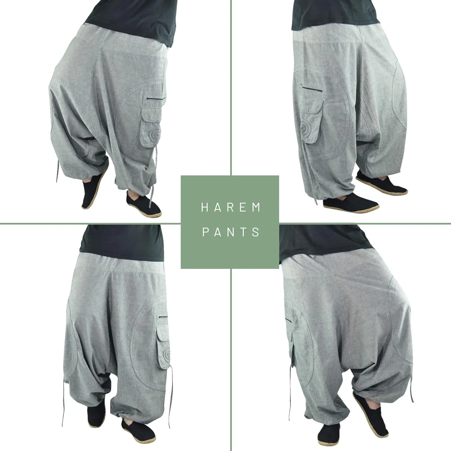 Virblatt - Harem Pants for Men | Cotton | Rave Drop Crotch Aladdin Hippie Genie Pants