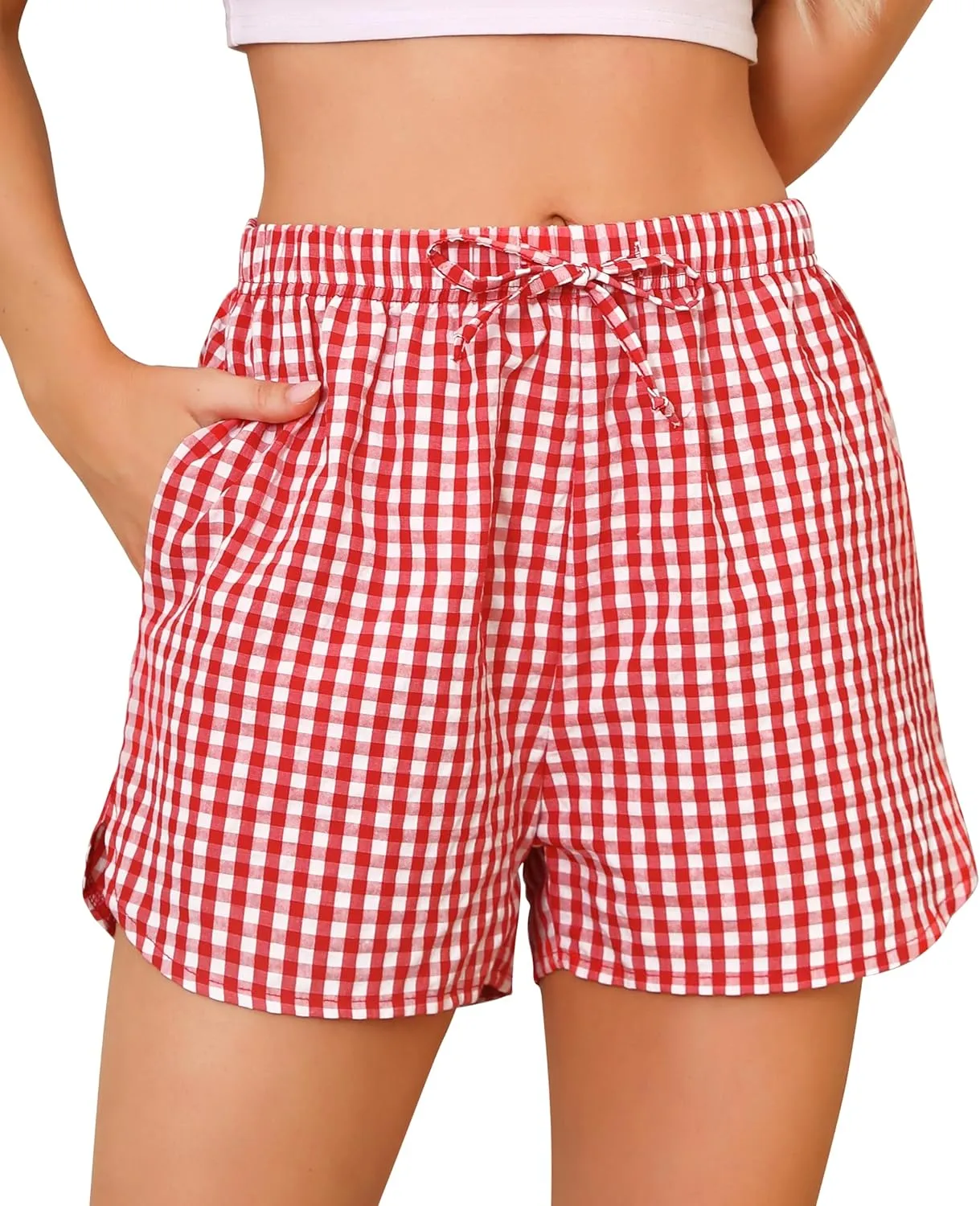 Vlazom Women's Sleep Shorts Cute Plaid Pajamas Shorts Soft Elastic Pajama Bottoms Boxer Shorts Sleepwear S-XXL