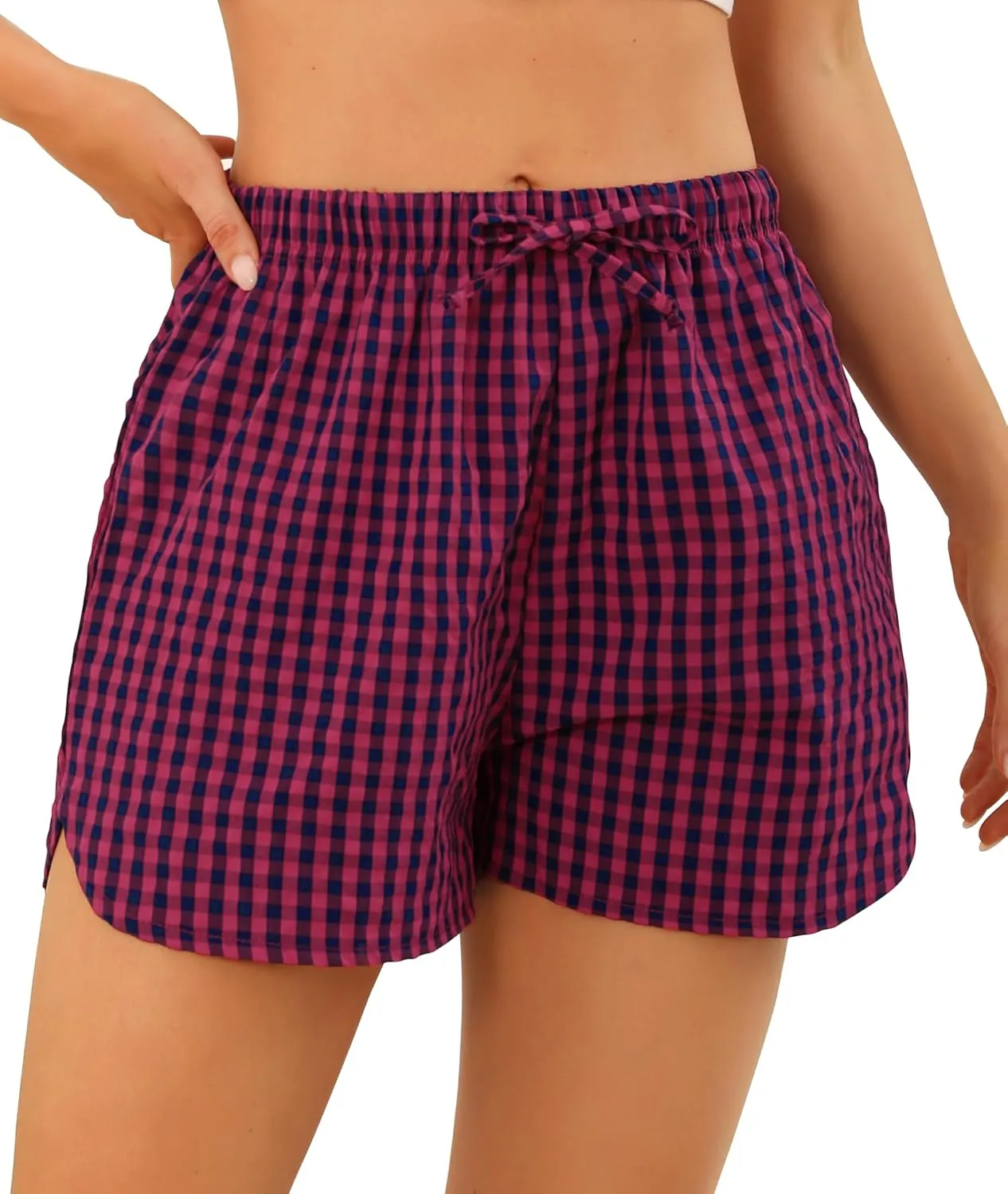 Vlazom Women's Sleep Shorts Cute Plaid Pajamas Shorts Soft Elastic Pajama Bottoms Boxer Shorts Sleepwear S-XXL