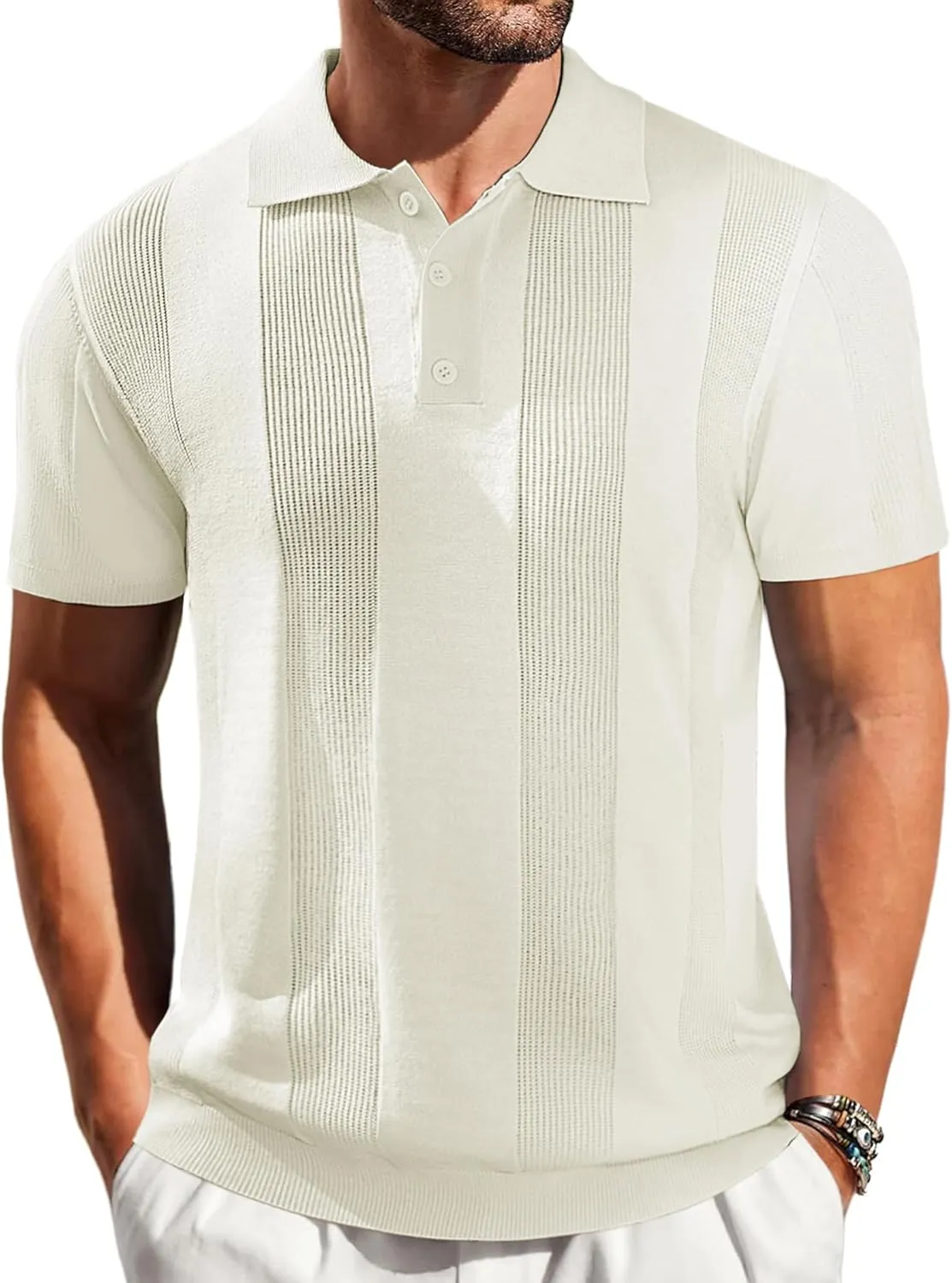 Vssjavun Mens Knit Polo Shirts Short Sleeve Textured Knitted Shirt Casual Golf Polo T Shirt