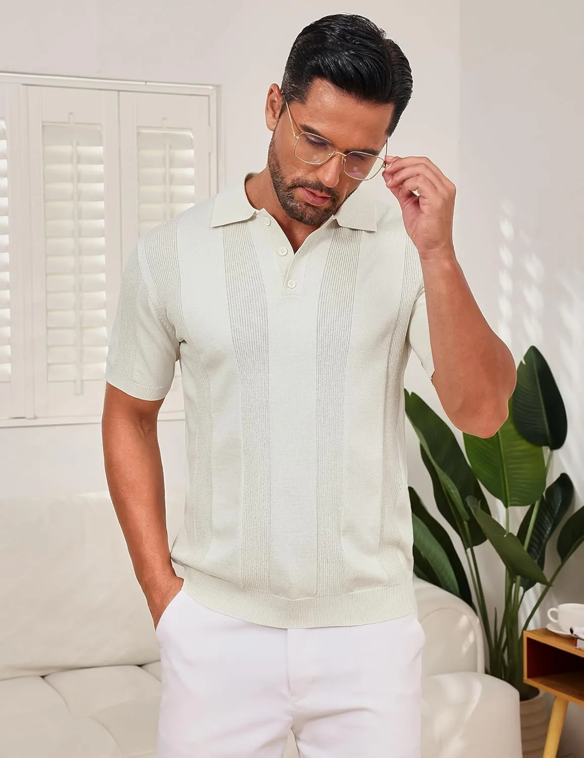Vssjavun Mens Knit Polo Shirts Short Sleeve Textured Knitted Shirt Casual Golf Polo T Shirt