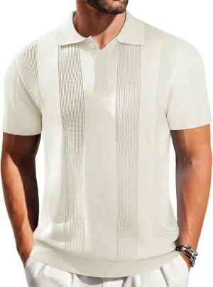 Vssjavun Mens Knit Polo Shirts Short Sleeve Textured Knitted Shirt Casual Golf Polo T Shirt