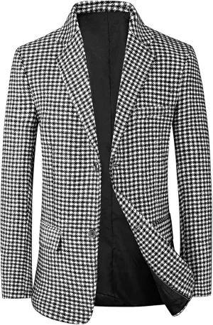 Wankang Mens Clasic Fit Plaid Suit Jacket One Button Daily Blazer Sport Coat for Men Casual Business Lightweight Balzers