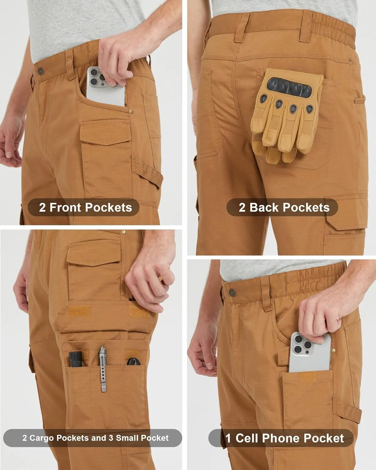 wantdo Men's Work Pants Stretch Flex Utility Cargo Tactical Pants for Men Lightweight Outdoor Hiking Pants