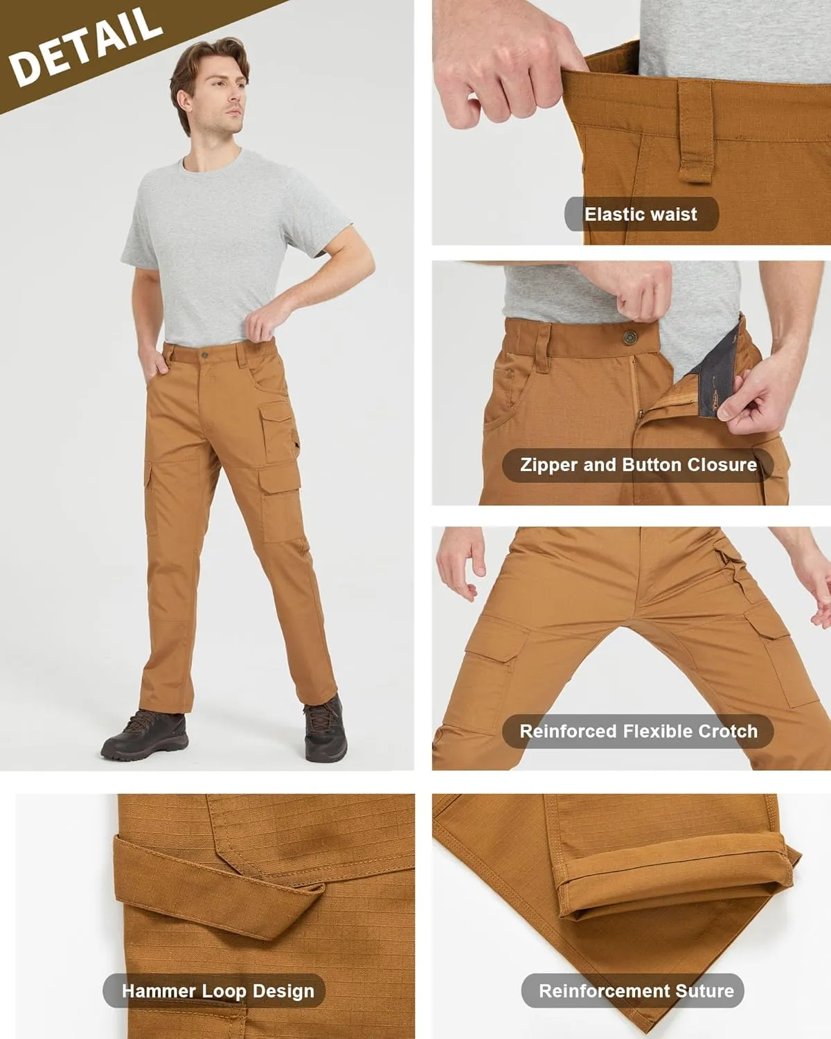 wantdo Men's Work Pants Stretch Flex Utility Cargo Tactical Pants for Men Lightweight Outdoor Hiking Pants