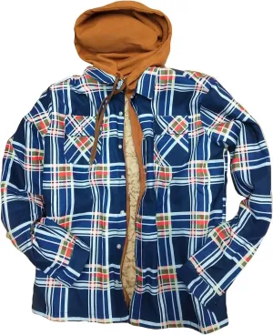 WANZZXCSL Men's Fashion Casual Men's Quilted Lined Button Down Plaid Shirt Add Velvet to Keep Warm Jacket with Hood