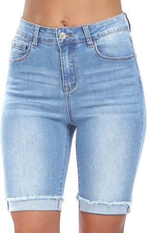 WAYRUNZ Denim Shorts Women Mid Waisted Folded Hem Jean Shorts