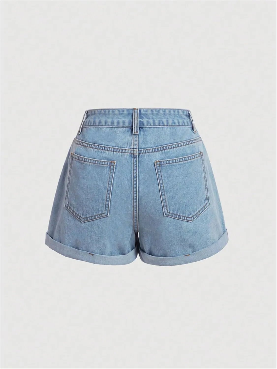 WDIRARA Women's Cherry Embroidery Denim High Waist Shorts Rolled Hem Shorts