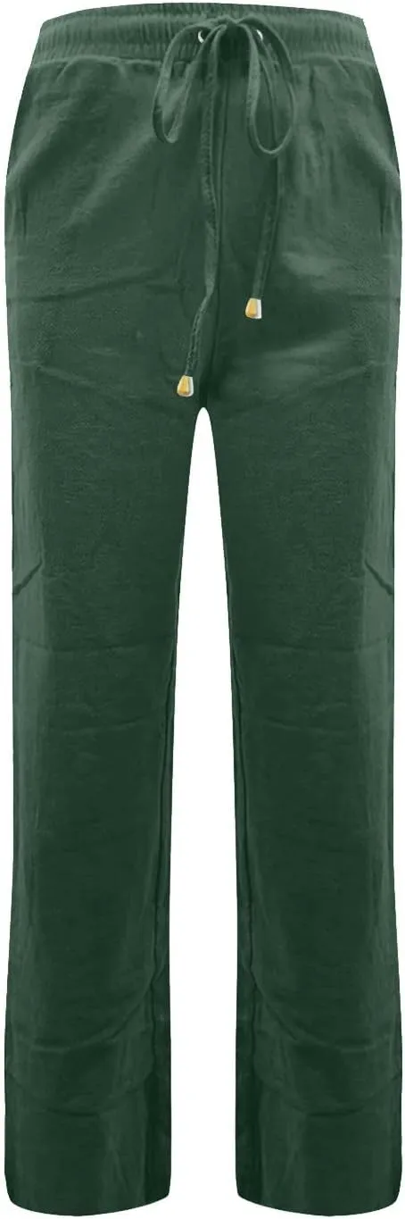 Wide Leg Linen Pants Women Summer Casual Lightweight Elastic High Waisted Lounge Pants Loose Fit Beach Pants