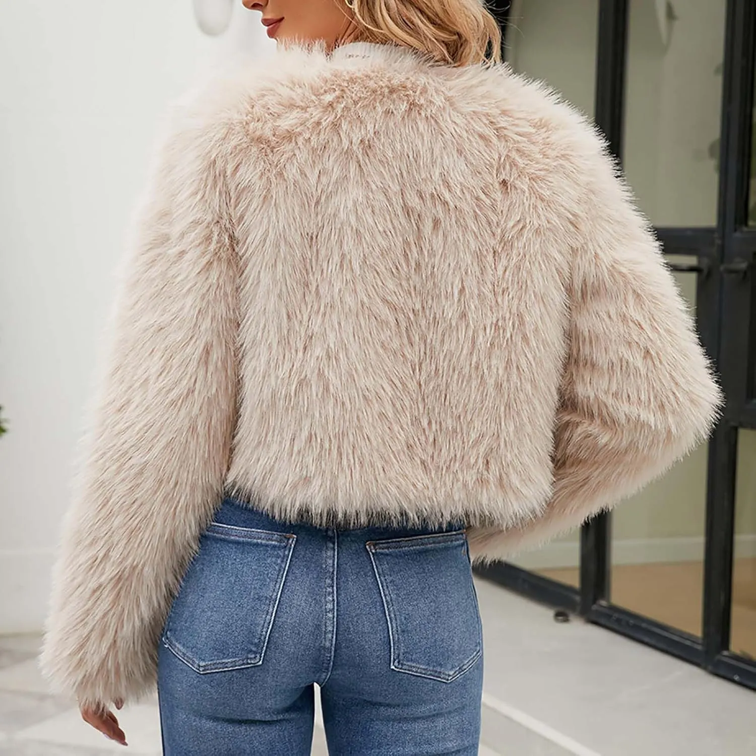 Winter Coats for Women 2023 Trendy Faux Fur Shaggy Jacket Cropped Long Sleeve Tops Open Front Coat Cardigan Outerwear
