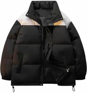 Winter Jackets for Men Casual Stylish Color Block Zip up Long Sleeve Padded Coats Loose Thicken Warm Cotton Outerwear