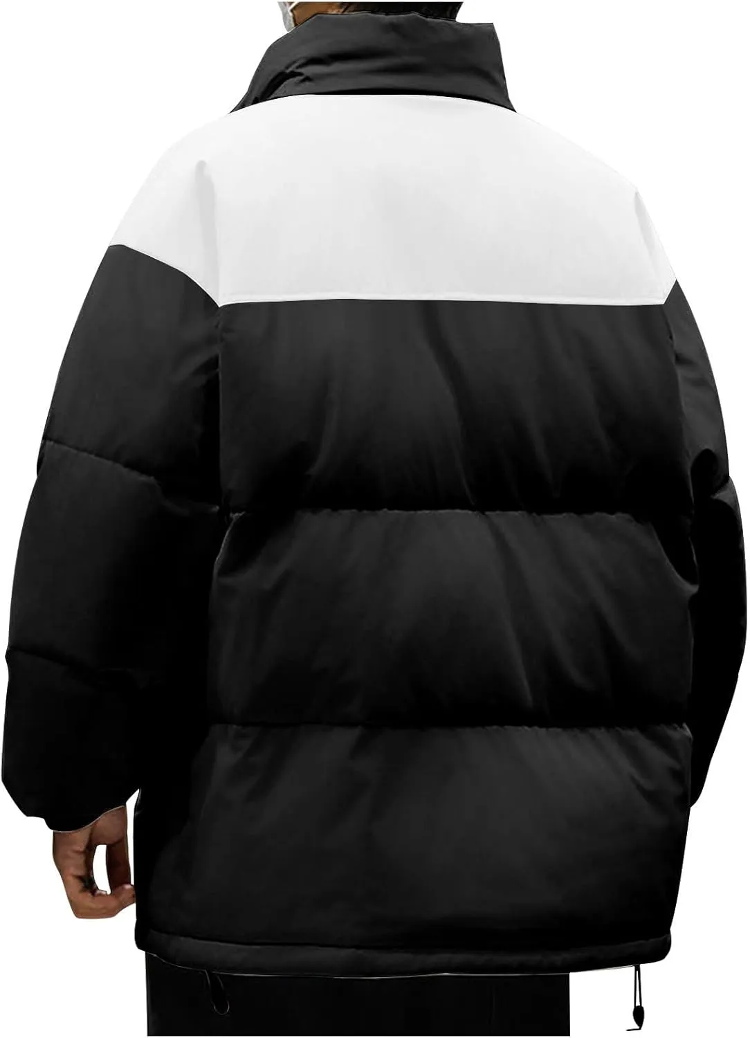 Winter Jackets for Men Casual Stylish Color Block Zip up Long Sleeve Padded Coats Loose Thicken Warm Cotton Outerwear