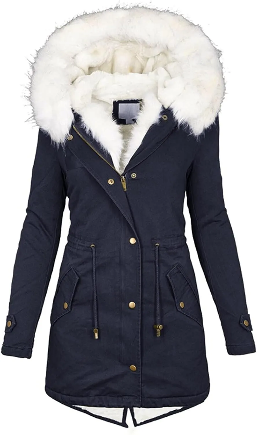 with Faux-fur Hood & Collar Wool Jacket with Long Sleeves for Autumn and Casual Quilted Hooded Lightweight Jackets