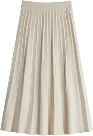 Women Black A-Line High Waist Long Skirt Knitted Midi Pleated Skirt Autumn Winter Femme