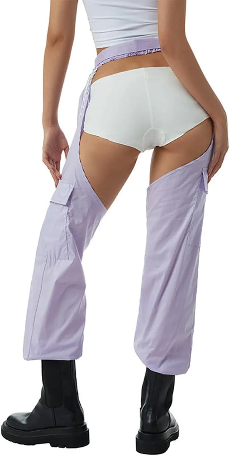 Women Bottomless Cargo Pants Sexy High Waist Buckle Rave Hollow Out Sexy Pants See Through Fashion Cargo Long Trousers