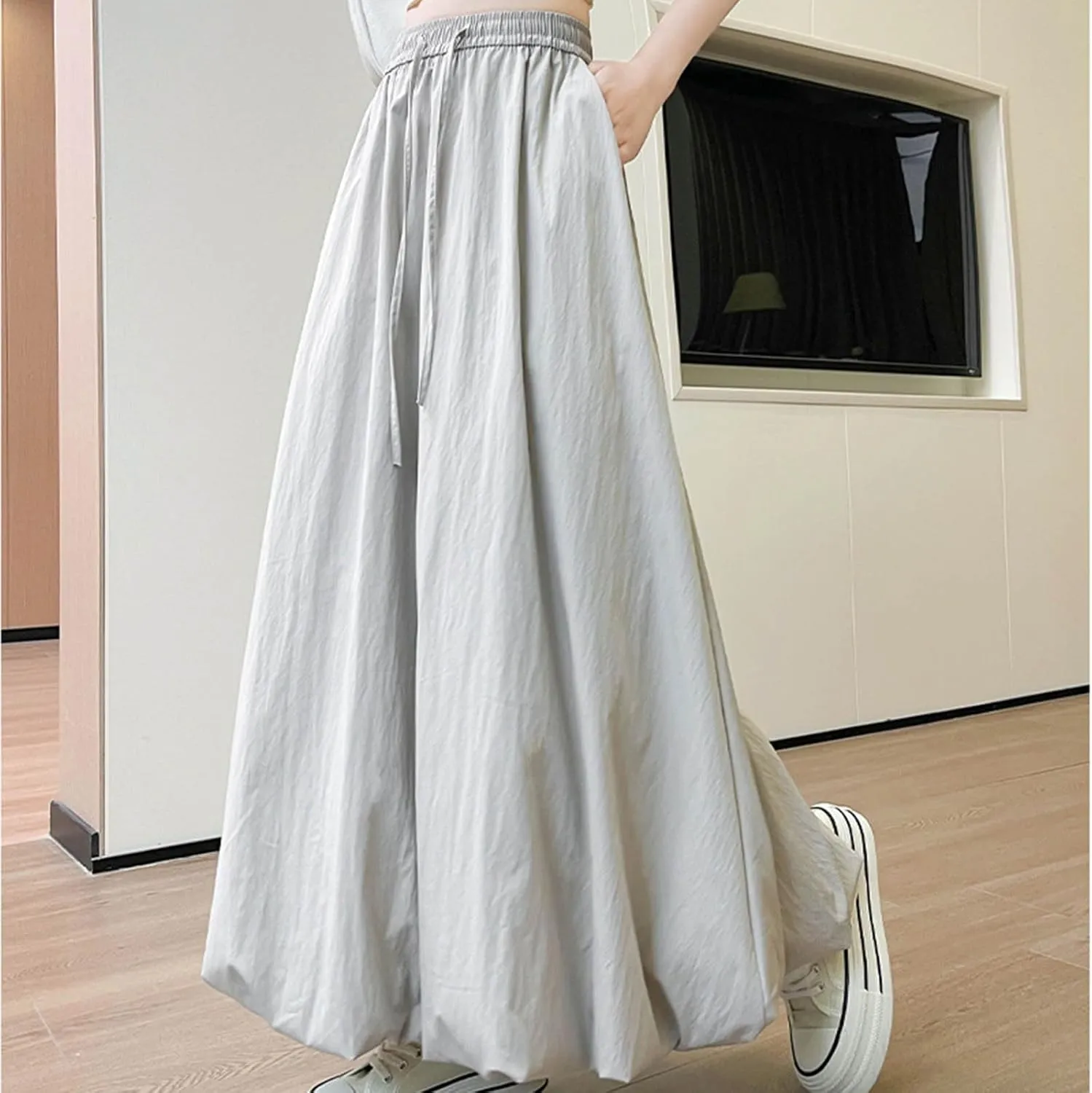 Women Bubble Maxi Skirt Elastic Waist Pleated Puff Long Skirts Solid Color A Line Y2k Dress Flowy Summer Boho Clothes