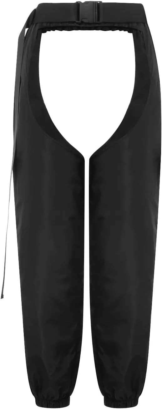 Women Buckle Bottomless Pants Sexy High Waist Chaps Hollow Out Cargo Crotch Pants See Through Rave Leggings Harem Trousers