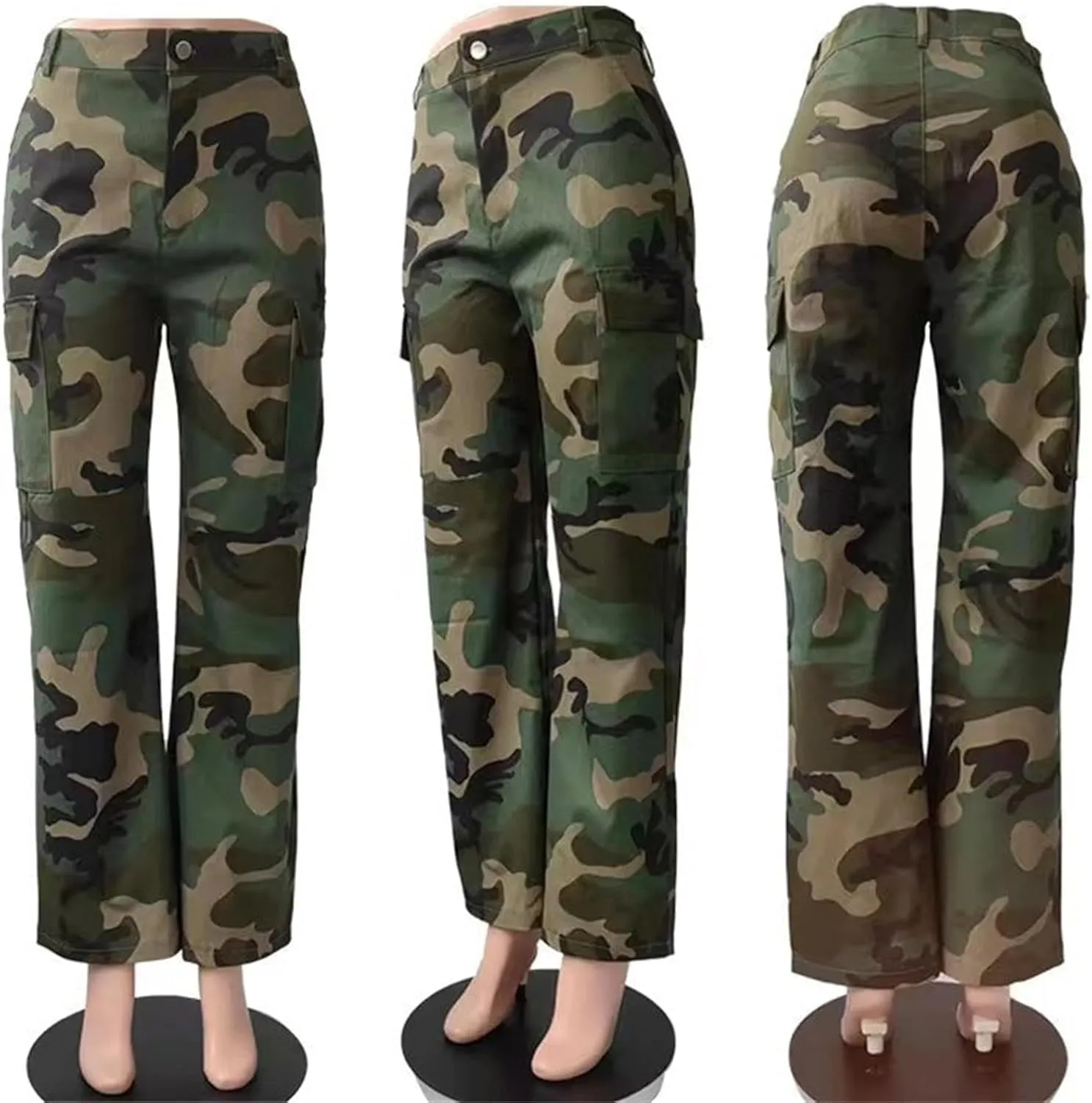 Women Camo Cargo Pants Camouflage Army Fatigue High Waisted Jogger Sweatpants Plus Size