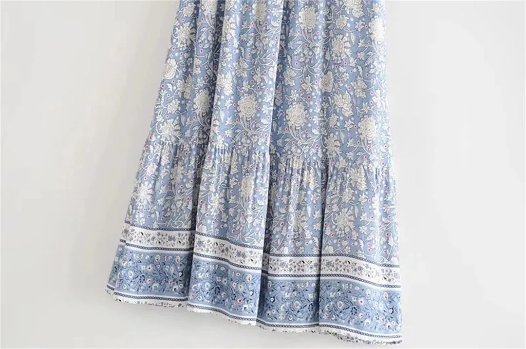 Women Elastic Waist Long Skirt Slash Neck Floral Print Pullover Shirt Holiday 2 Pieces Set