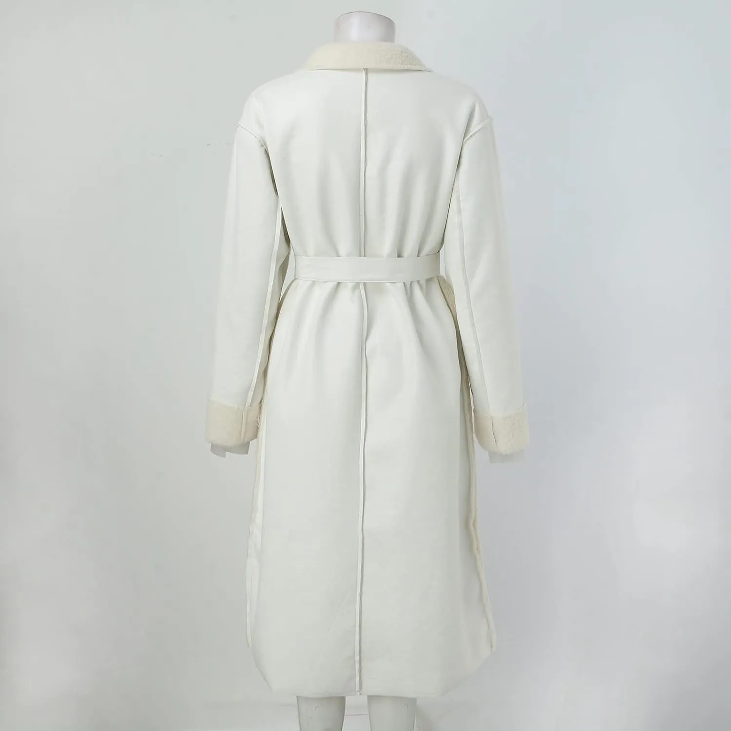 Women Faux Suede Long Trench Coats Fleece Padded Faux Leather Jackets Double-Breasted Warm Winter Long Sherpa Coats