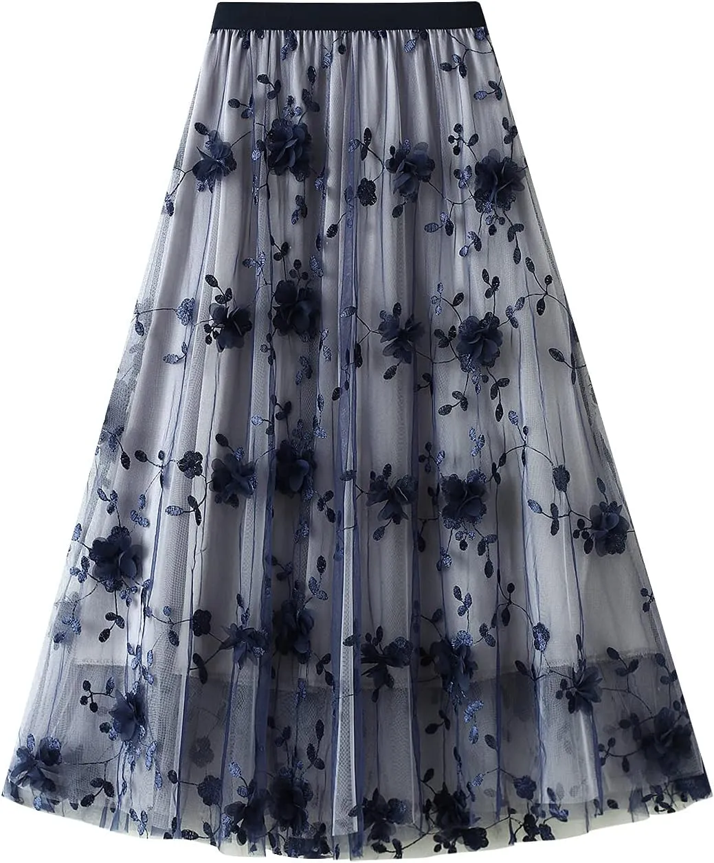 Women High Waist Lace Pleated Skirt Chiffon Tulle Mesh Midi Maxi Swing Skirt Muiti-layered A-Line Skirts