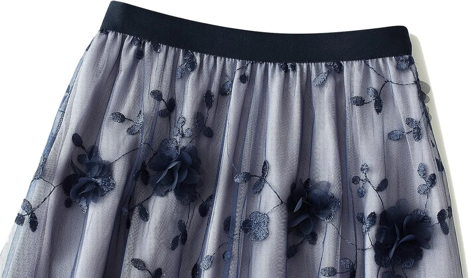 Women High Waist Lace Pleated Skirt Chiffon Tulle Mesh Midi Maxi Swing Skirt Muiti-layered A-Line Skirts