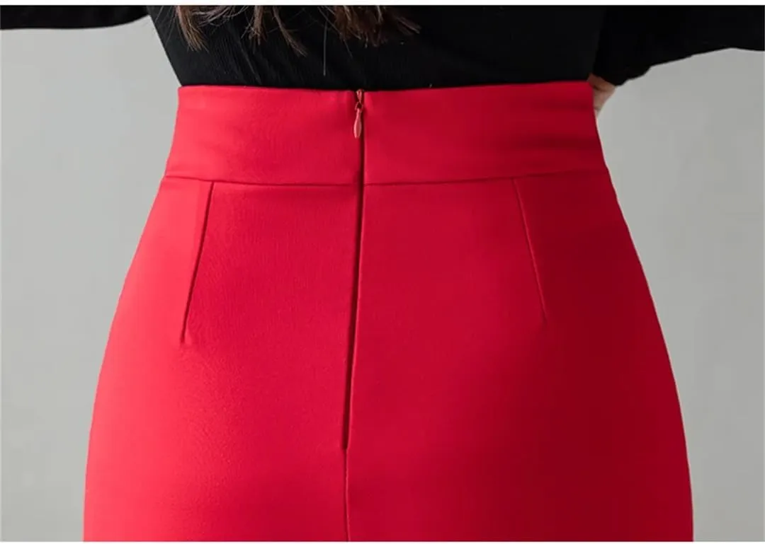 Women Irregular Straight Skirts Elegant Pearls Beading High Waist Casual Midi Skirt Office Wrap Hip Skirts