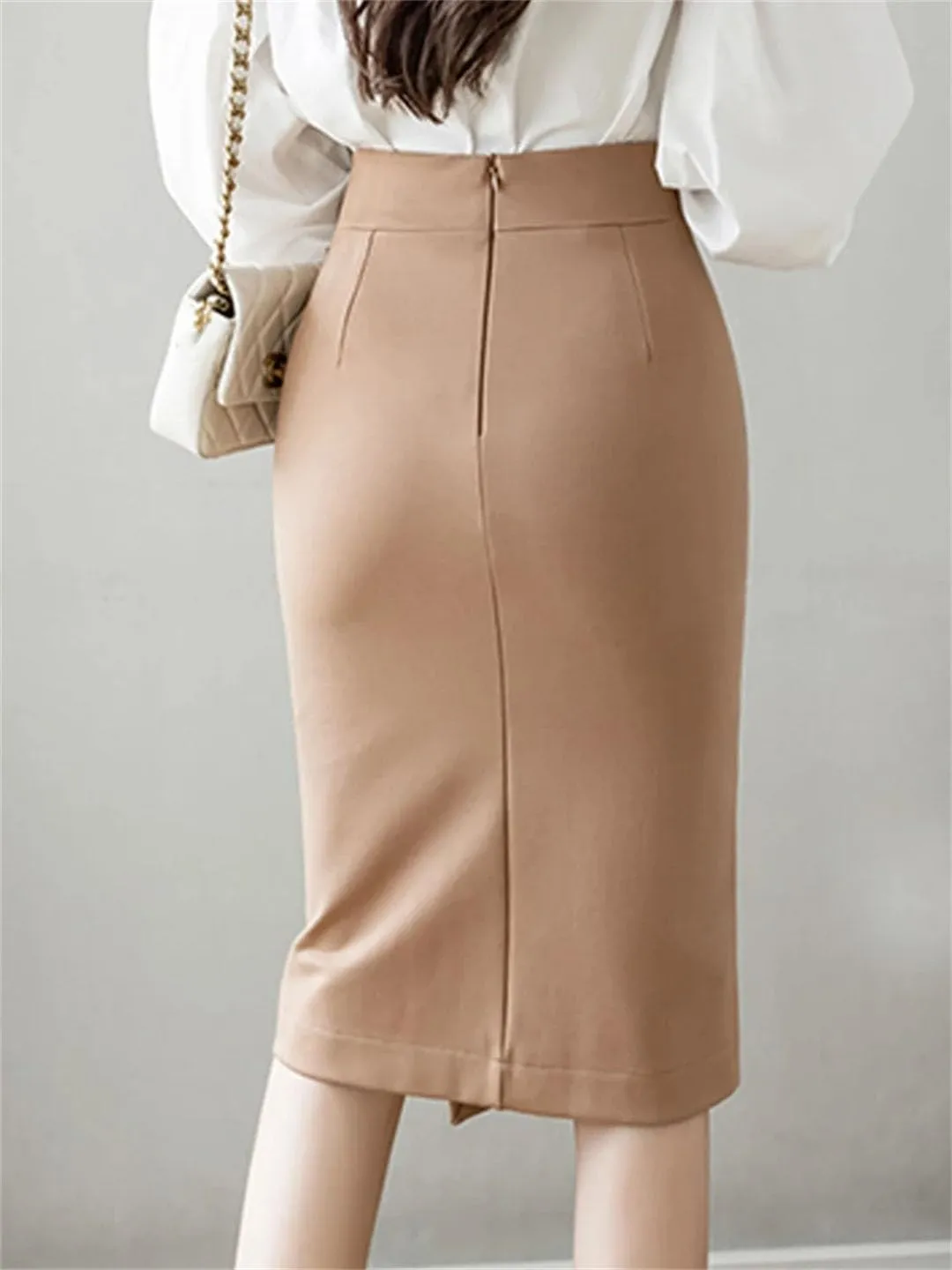 Women Irregular Straight Skirts Elegant Pearls Beading High Waist Casual Midi Skirt Office Wrap Hip Skirts
