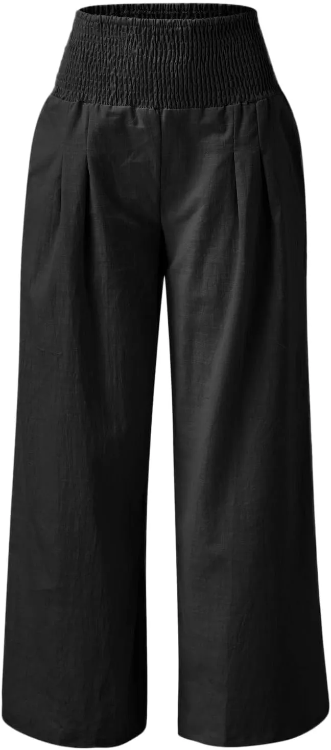 Women Linen Palazzo Pants Summer Boho Wide Leg High Waist Casual Lounge Pant 2025 Trendy Beach Travel Trousers