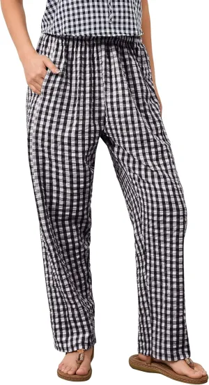 Women Plaid Wide Leg Pants Low Waist Gingham Print Lounge Long Tunic Pants Y2K Pajama Lounge Trousers with Pockets