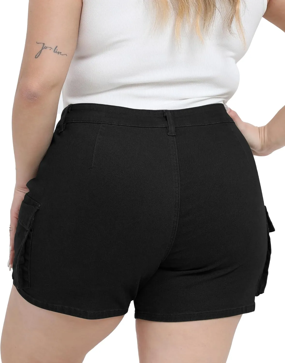 Women Plus Size Jean Shorts Stretchy Curvy Cargo Shorts High Waisted Streetwear Denim Shorts with Pockets