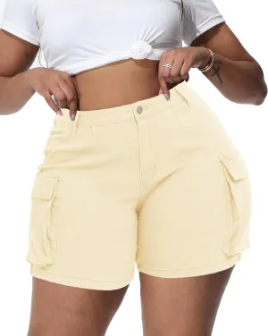 Women Plus Size Jean Shorts Stretchy Curvy Cargo Shorts High Waisted Streetwear Denim Shorts with Pockets
