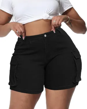 Women Plus Size Jean Shorts Stretchy Curvy Cargo Shorts High Waisted Streetwear Denim Shorts with Pockets